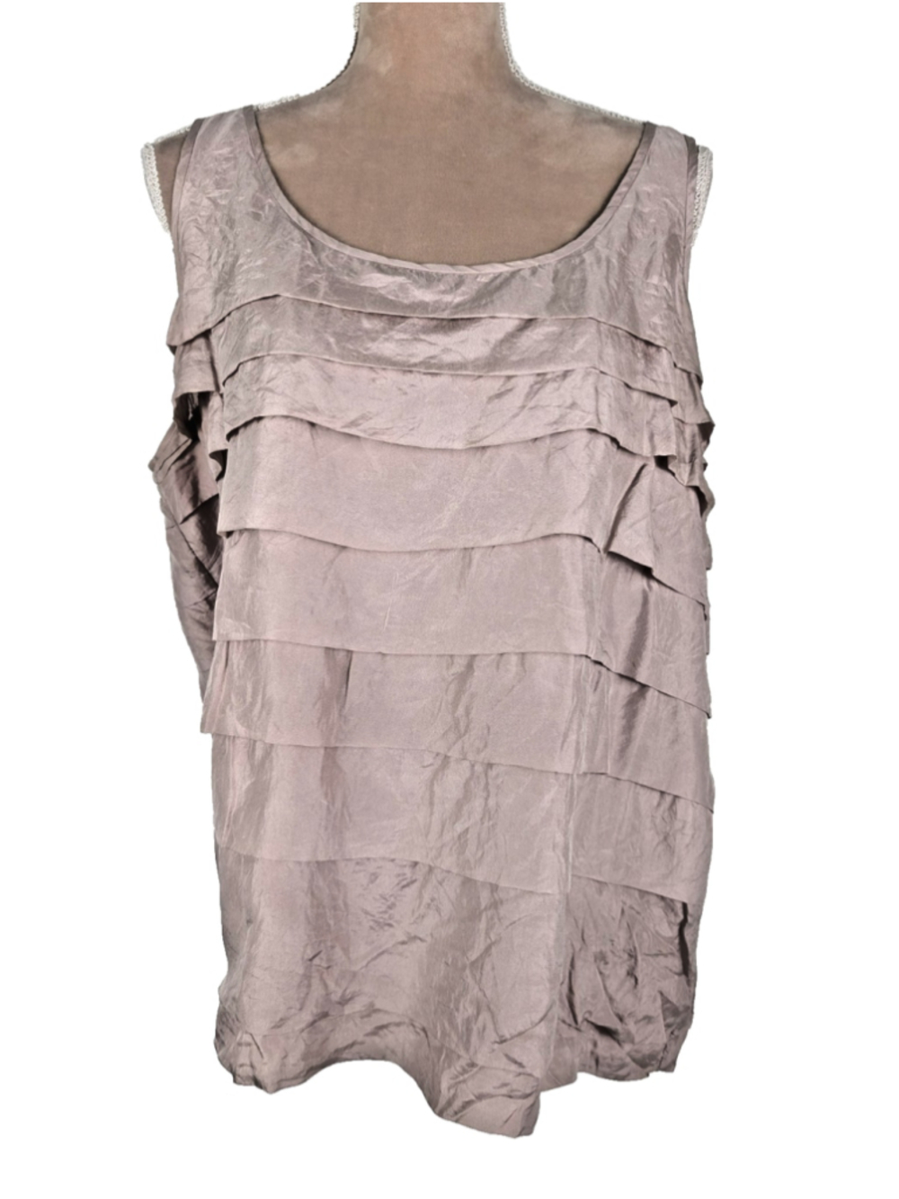 Eileen Fisher Crocus Dusty Pink Silk Crepe de Chine Layered Tank Top Sz XL